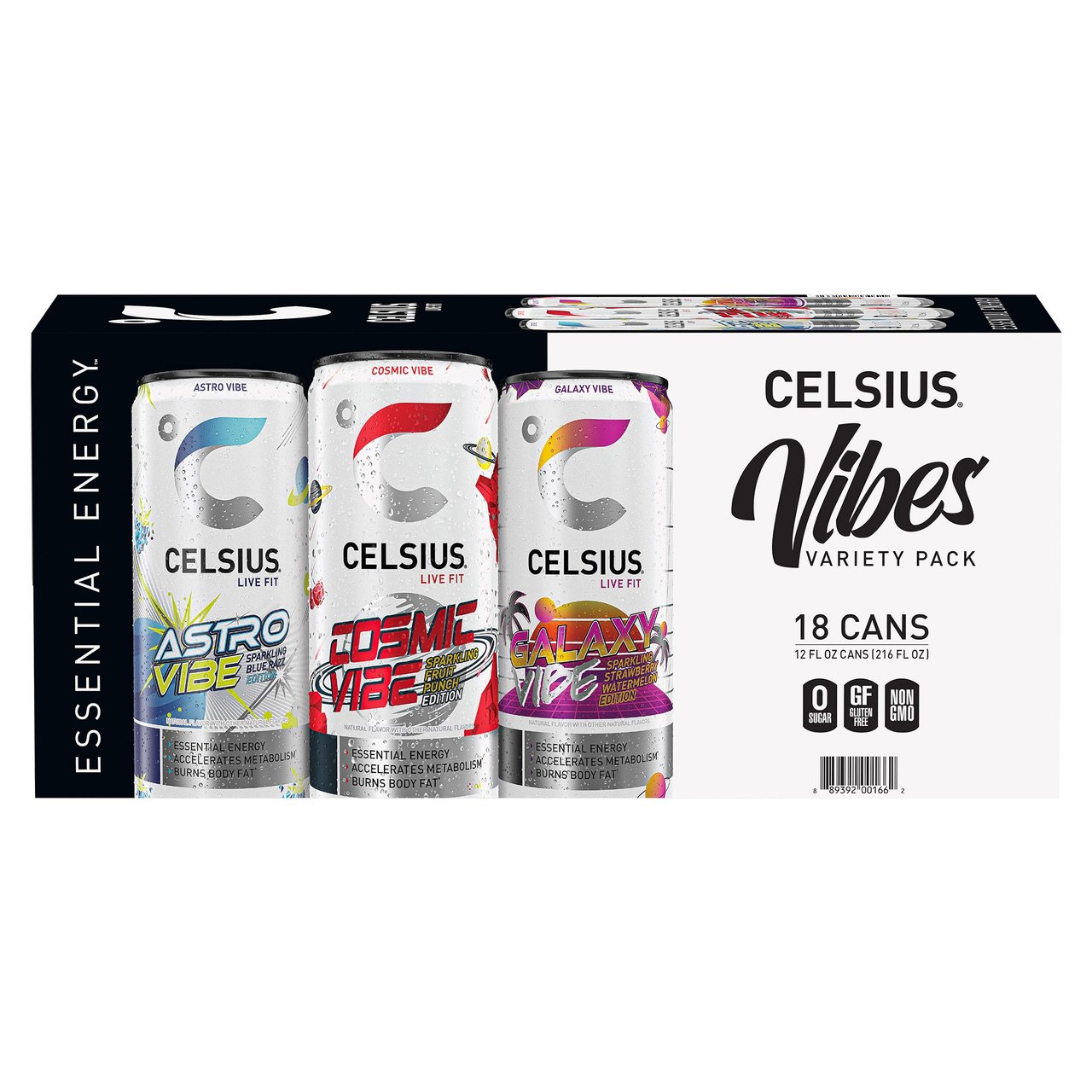 Celsius Sparkling Vibe Variety Pack, 18/12 Ounce Cans