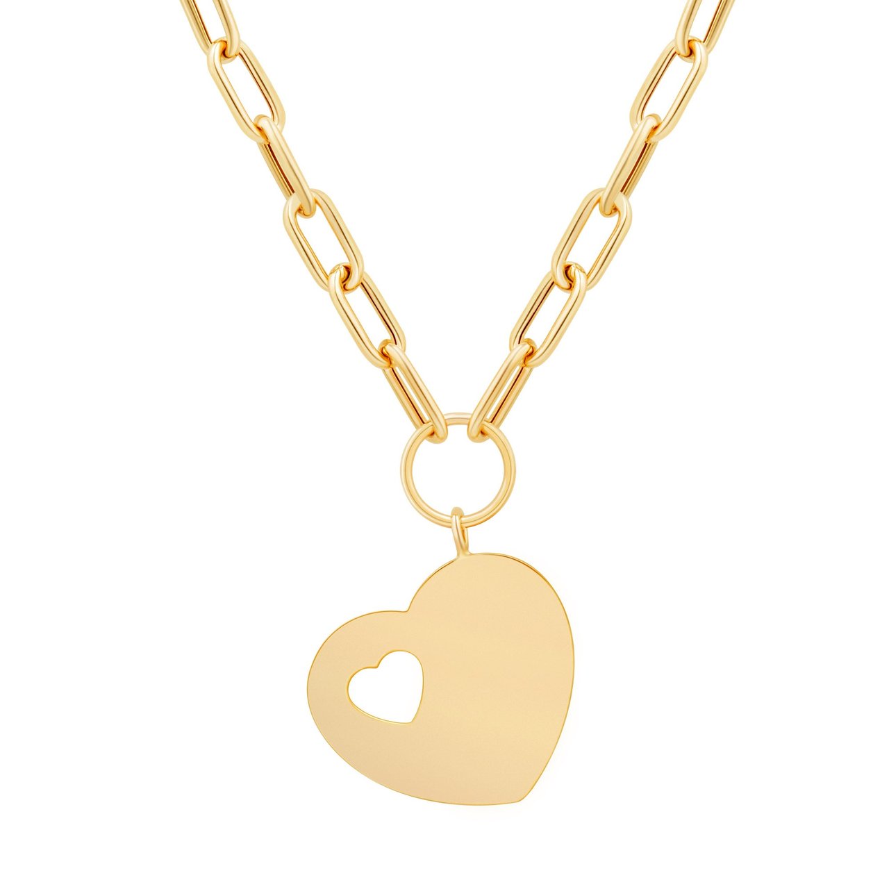 14KT Yellow Gold 18" Heart Necklace Made in Italy - Image 1
