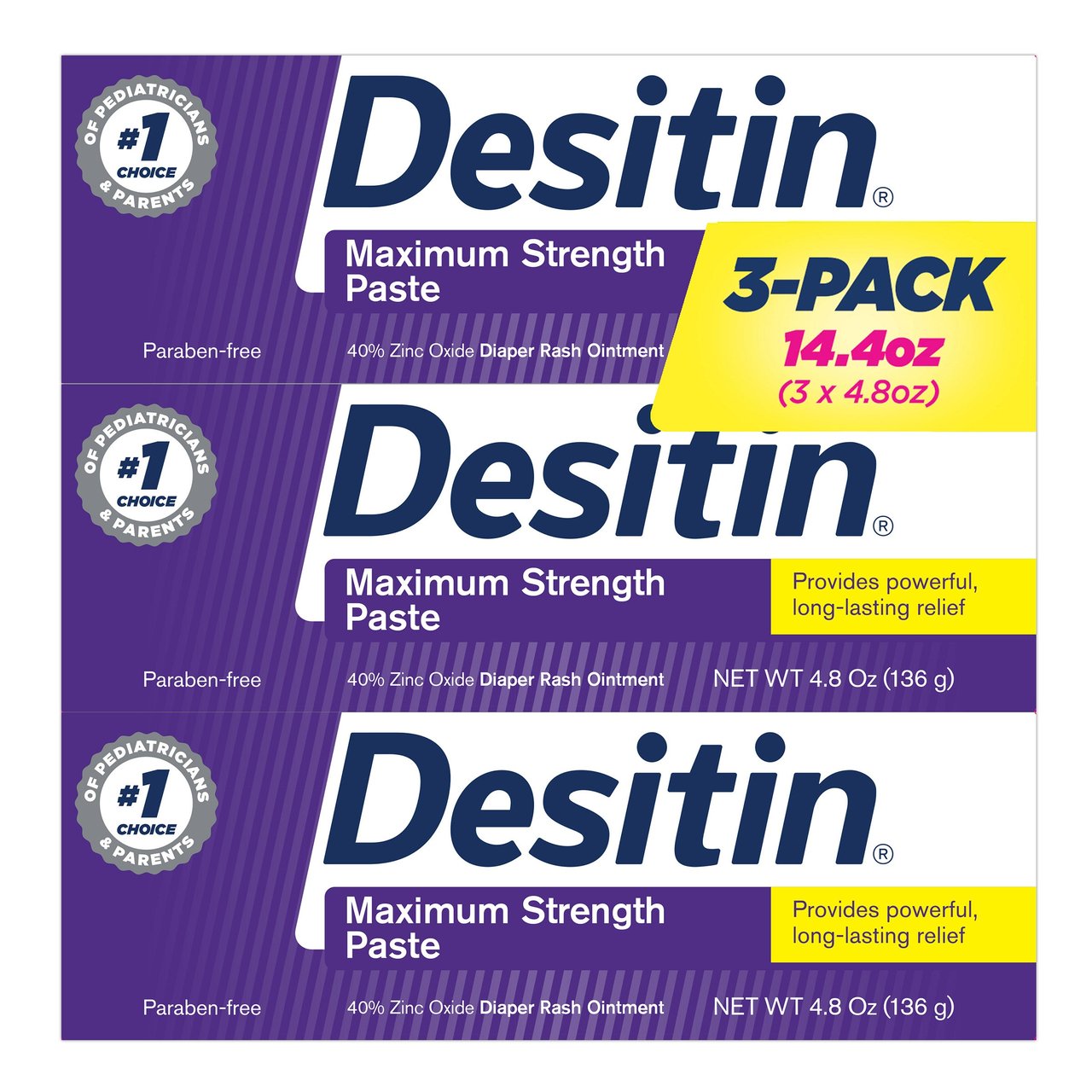 Desitin Maximum Strength Baby Diaper Rash Cream 3 x 4.8 Ounce - Image 1