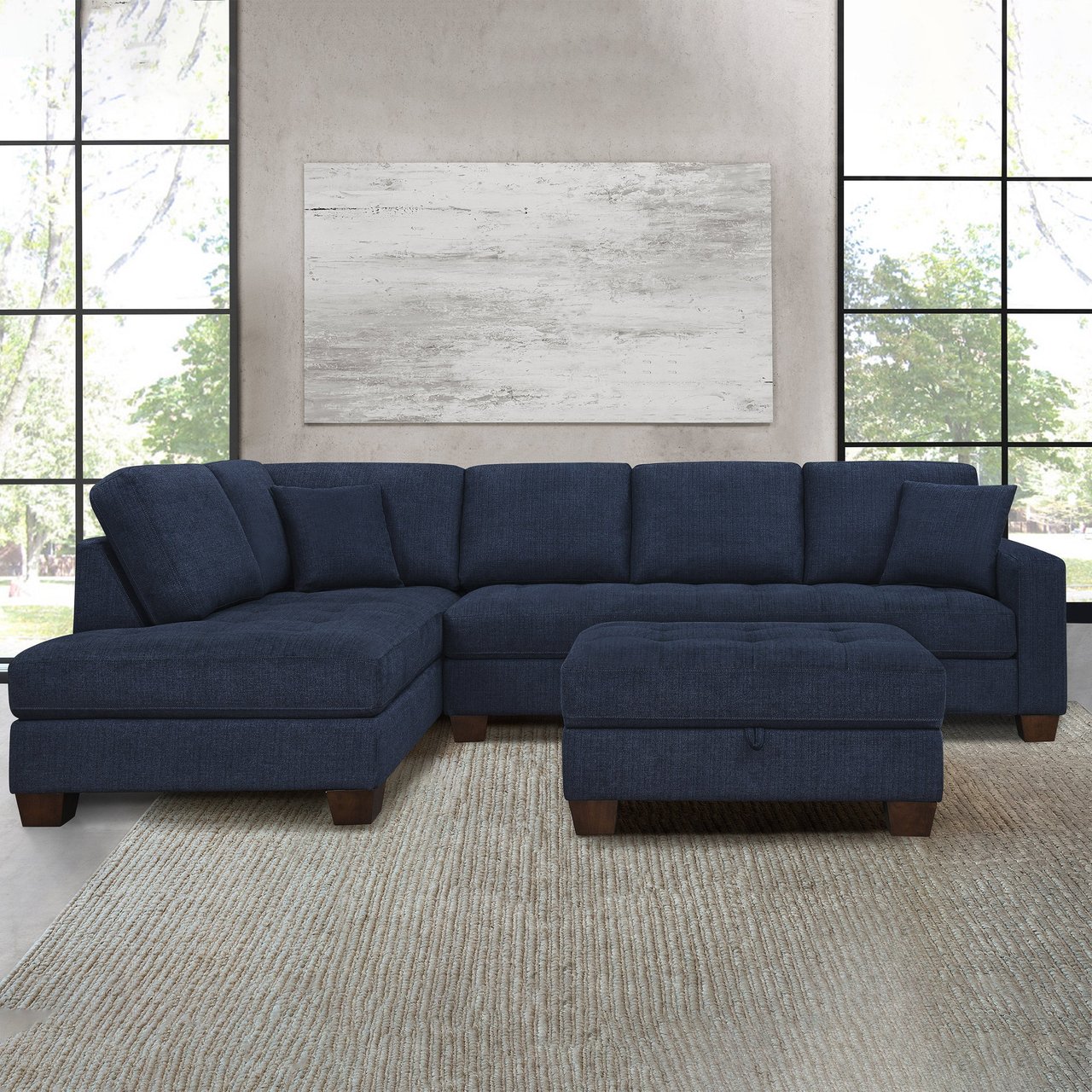 Thomasville Devyn Fabric Sectional with Storage Ottoman - Image 1