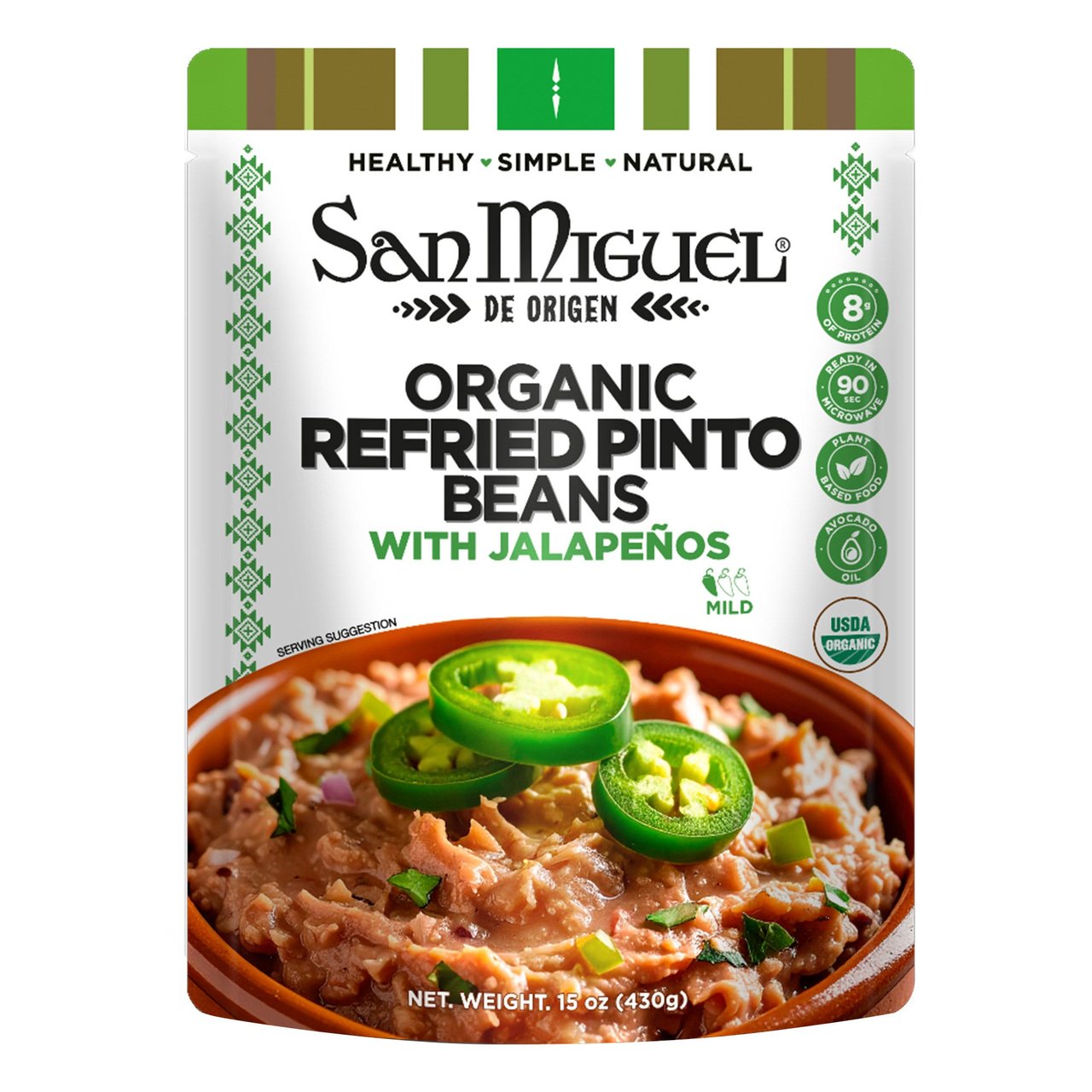 San Miguel Organic Refried Pinto Beans with Jalapeños, 6-Pack (15 oz each) - Image 1