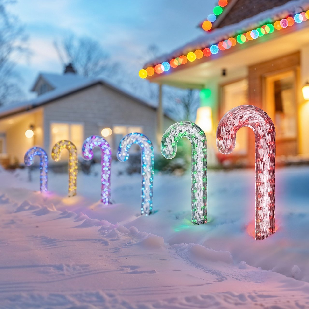 12" LED CANDY CANE ^ PATHWAY LIGHTS SET OF 6 - Image 1