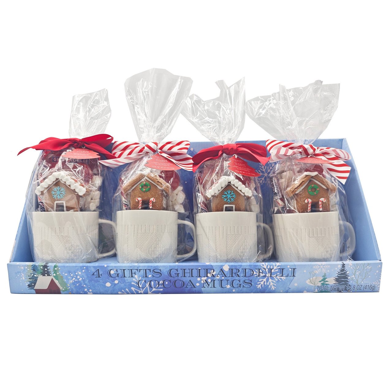 4-Count Holiday Gift Mug Set with Gingerbread Mug Huggers & Ghirardelli Hot Cocoa - Image 1