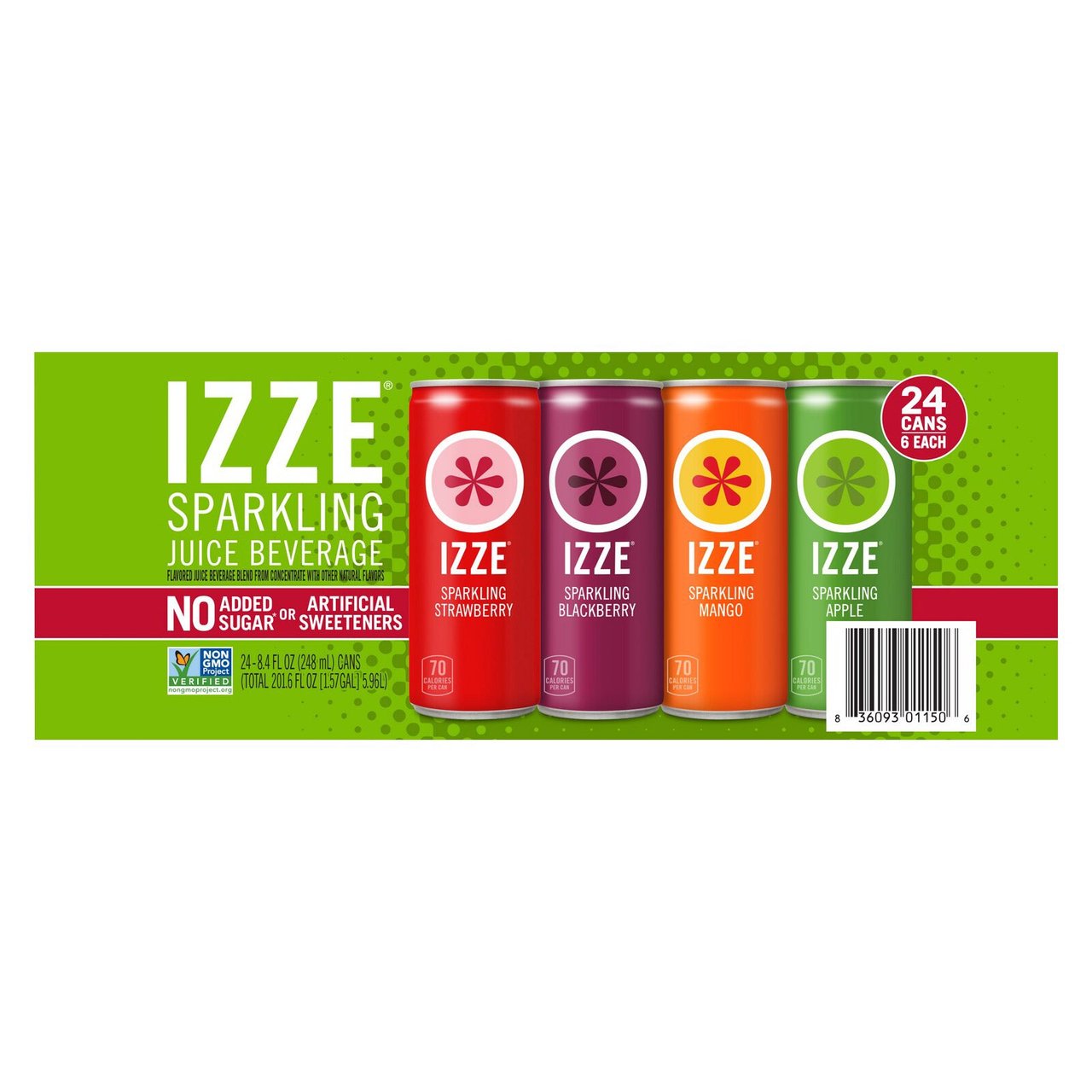 IZZE Sparkling Juice, Variety Pack, 24 Count, 8.4 oz Cans - Image 1