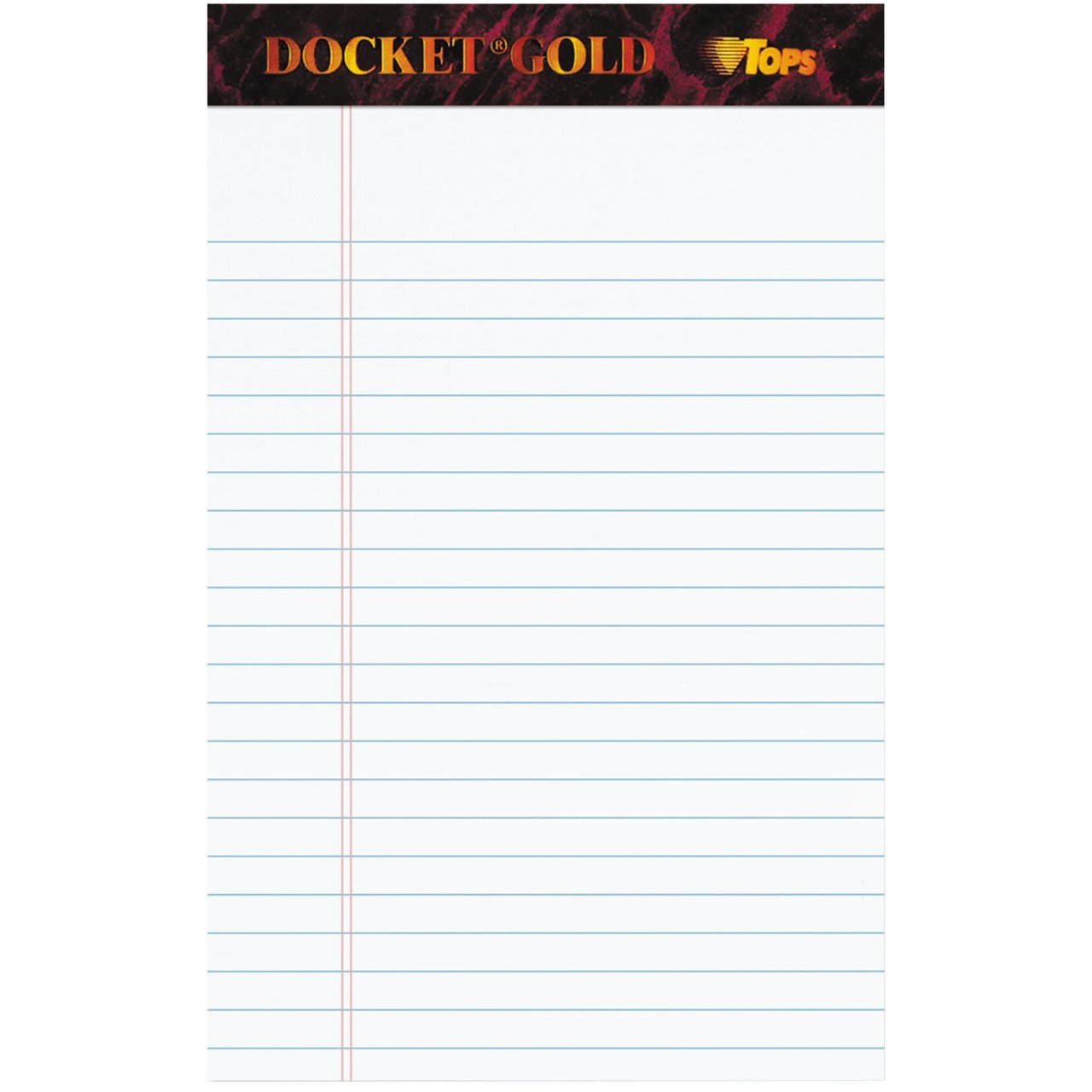TOPS Docket Gold Writing Pads, Jr. Legal Rule, 5" x 8", White, 50 Sheets/Pad, 12 Pads/Pack - Image 1