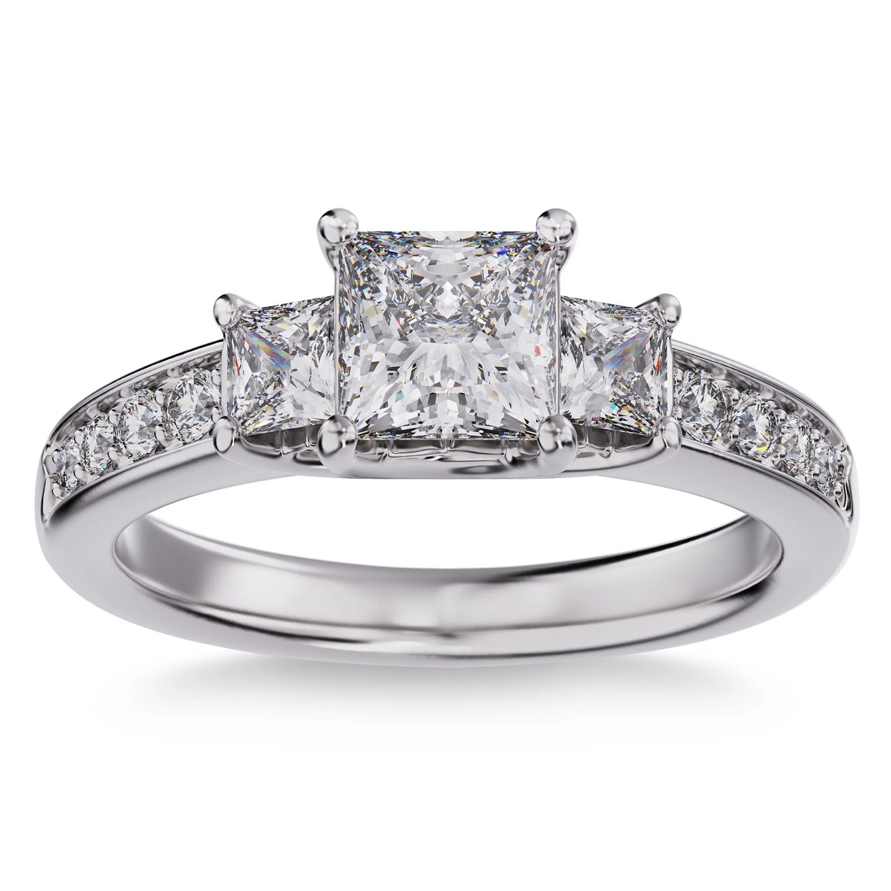 Princess Cut 1.71 ctw VS2 Clarity, I Color Diamond Platinum Ring - 1.00 ct Center, Size 7 - Image 1