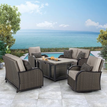 Agio Park Falls 5-Piece Woven Deep Seating with Fire Table
