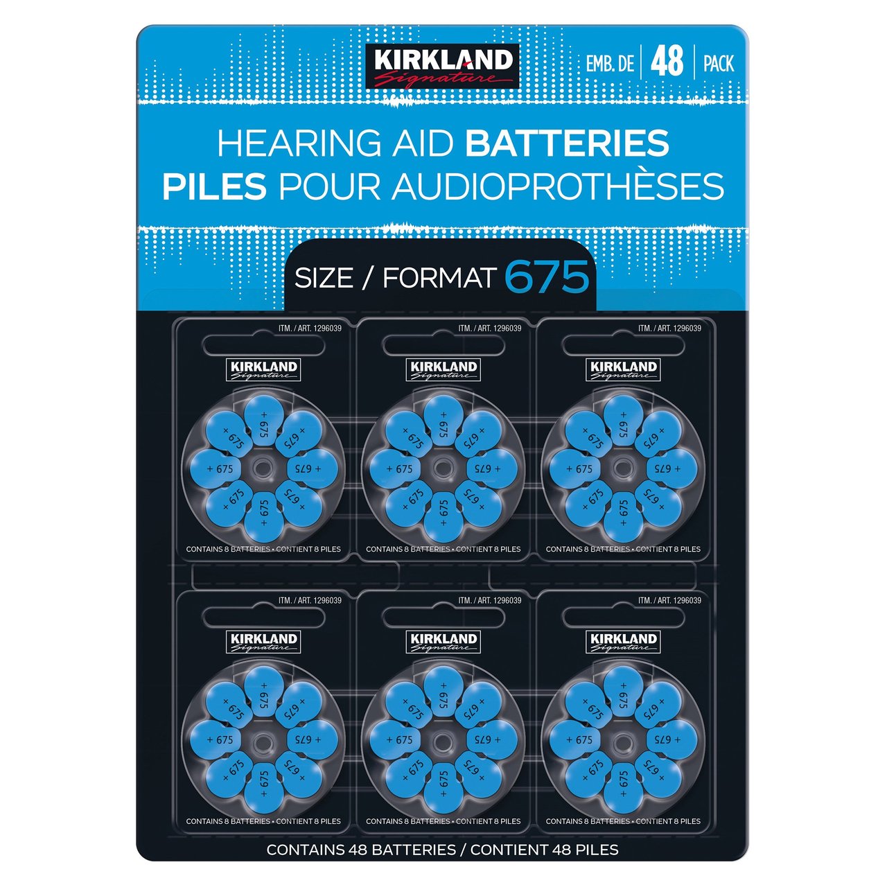 Kirkland Signature Hearing Aid Battery Zero Mercury Zinc Air Size 675 48-Pack