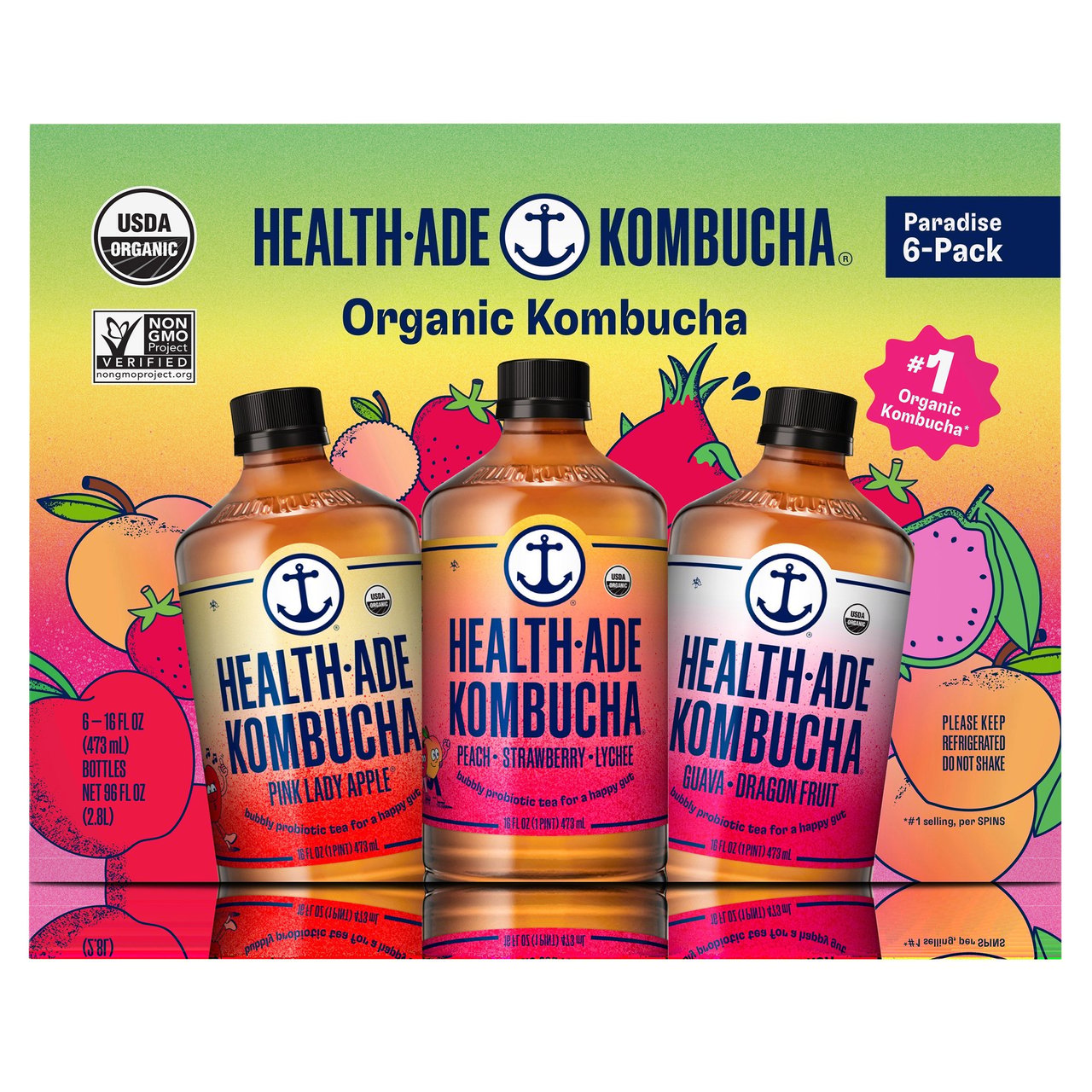 Health-Ade Organic Kombucha Variety Pack, 6 Count, 16 oz Each - Image 1