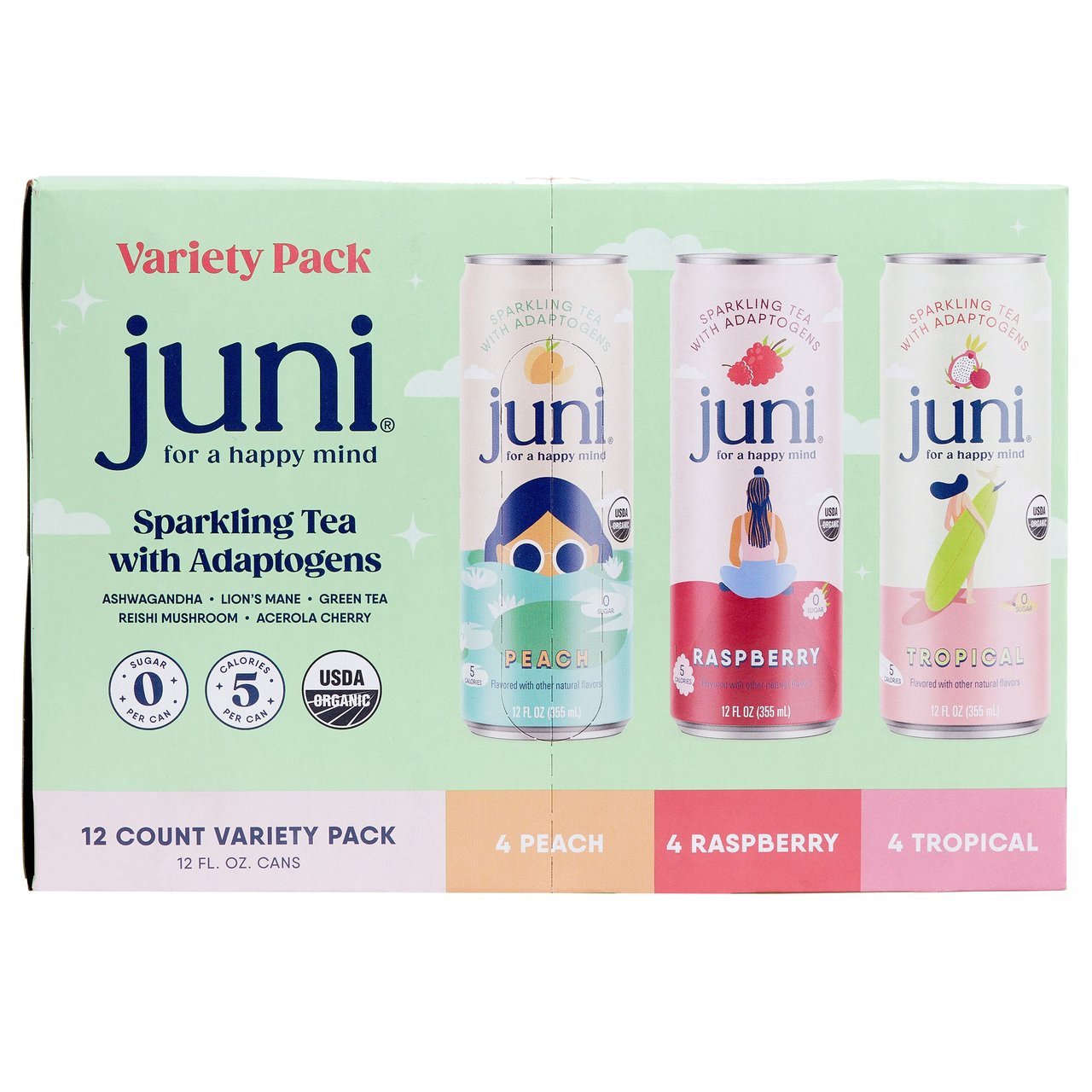 Juni Sparkling Tea Organic Adaptogenic 12/12 Ounce Cans - Image 1