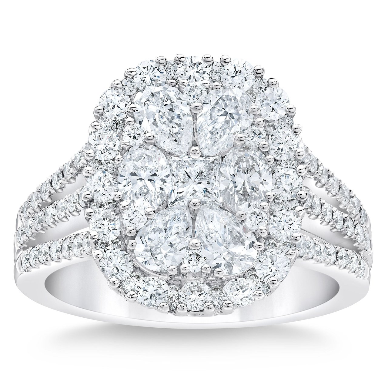 18kt White Gold VS2 I 2.17ctw Multi Cut Cluster Diamond Ring - Image 1