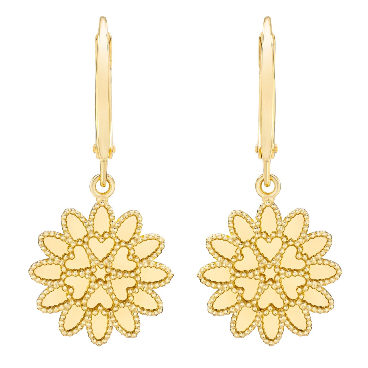 14kt Yellow Gold Mirror Flower Earrings Made in Italy - Image 1