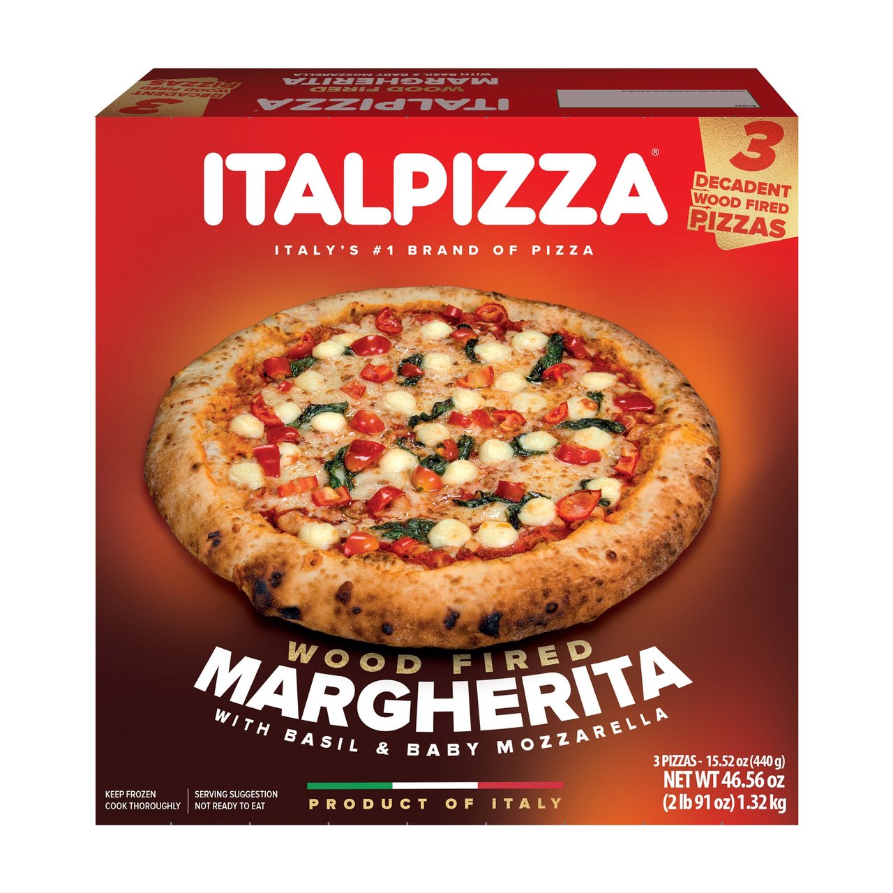 Italpizza Wood Fired Margherita Pizza, 3 Pack, 15.5 oz Each