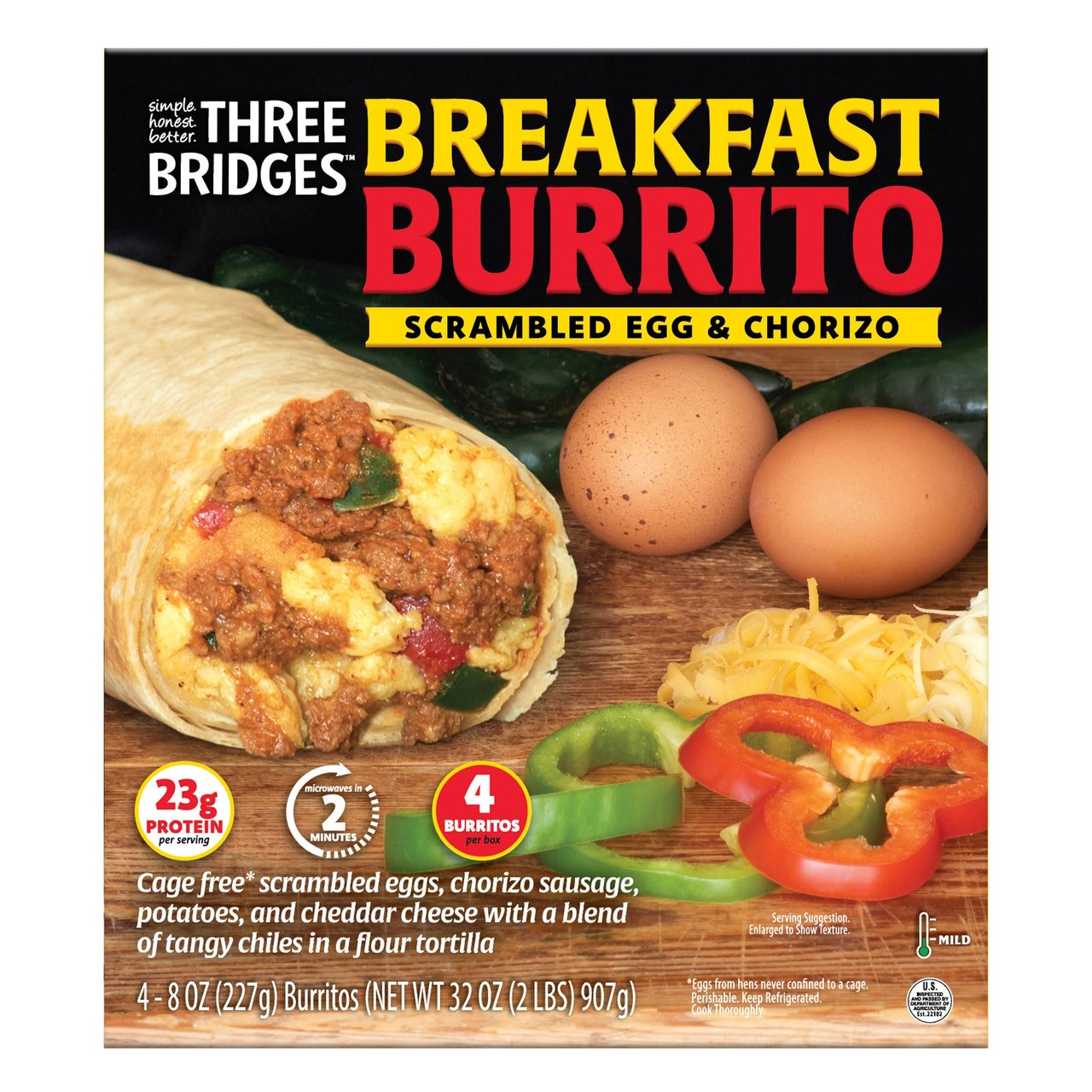 Three Bridges Egg & Chorizo Burritos 4/8 oz - Image 1