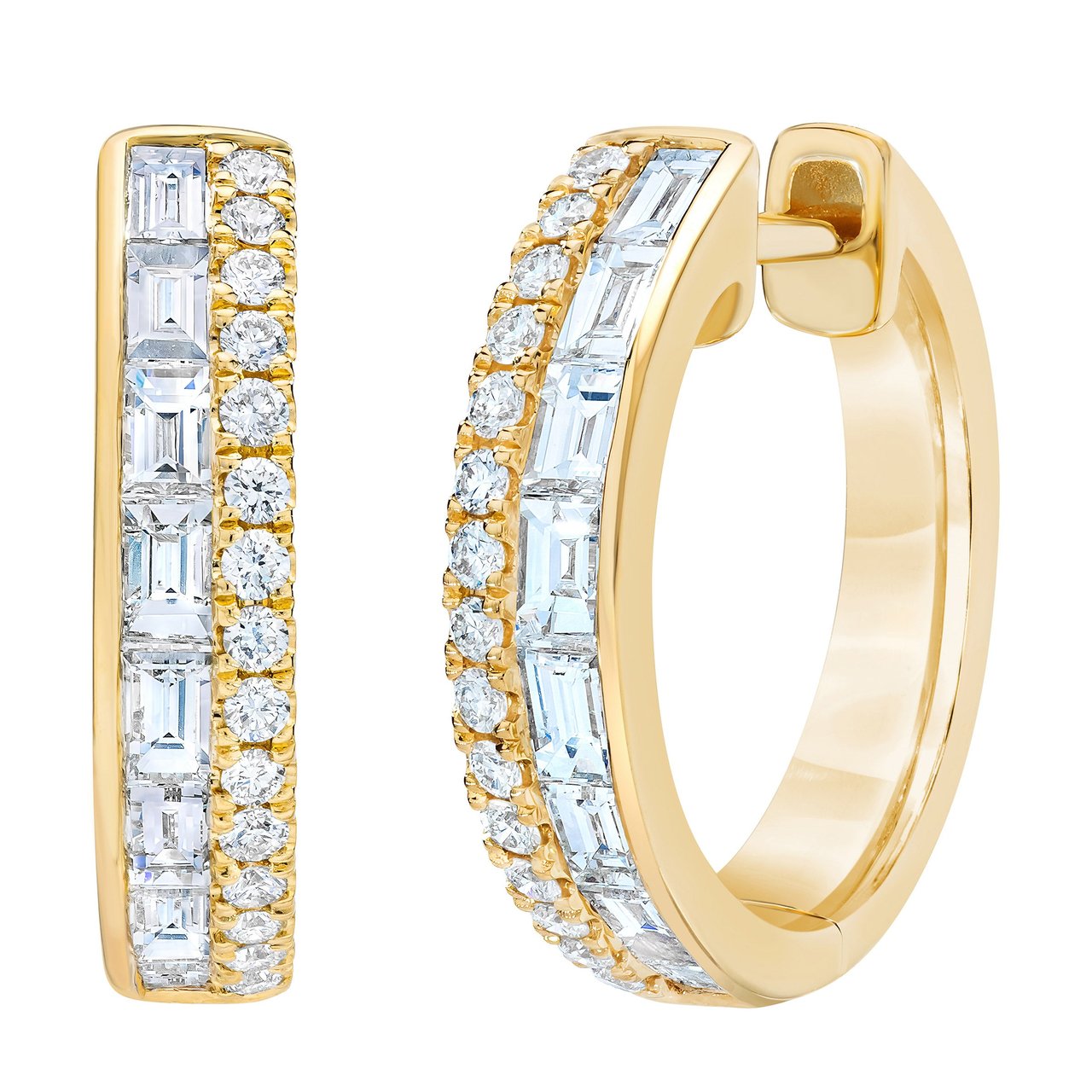 14kt Yellow Gold VS2 I 0.80ctw Baguette and Round Diamond Earrings - Image 1