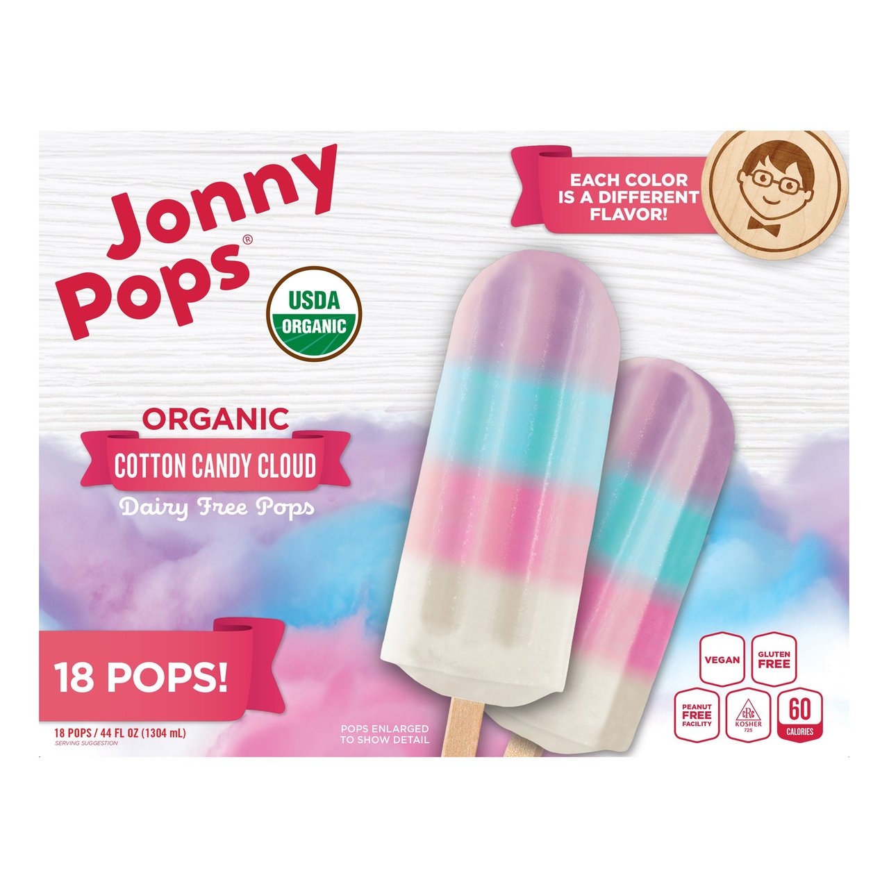Jonny Pops Organic Cotton Candy Cloud Dairy Free Pops, 18 Count - Image 1