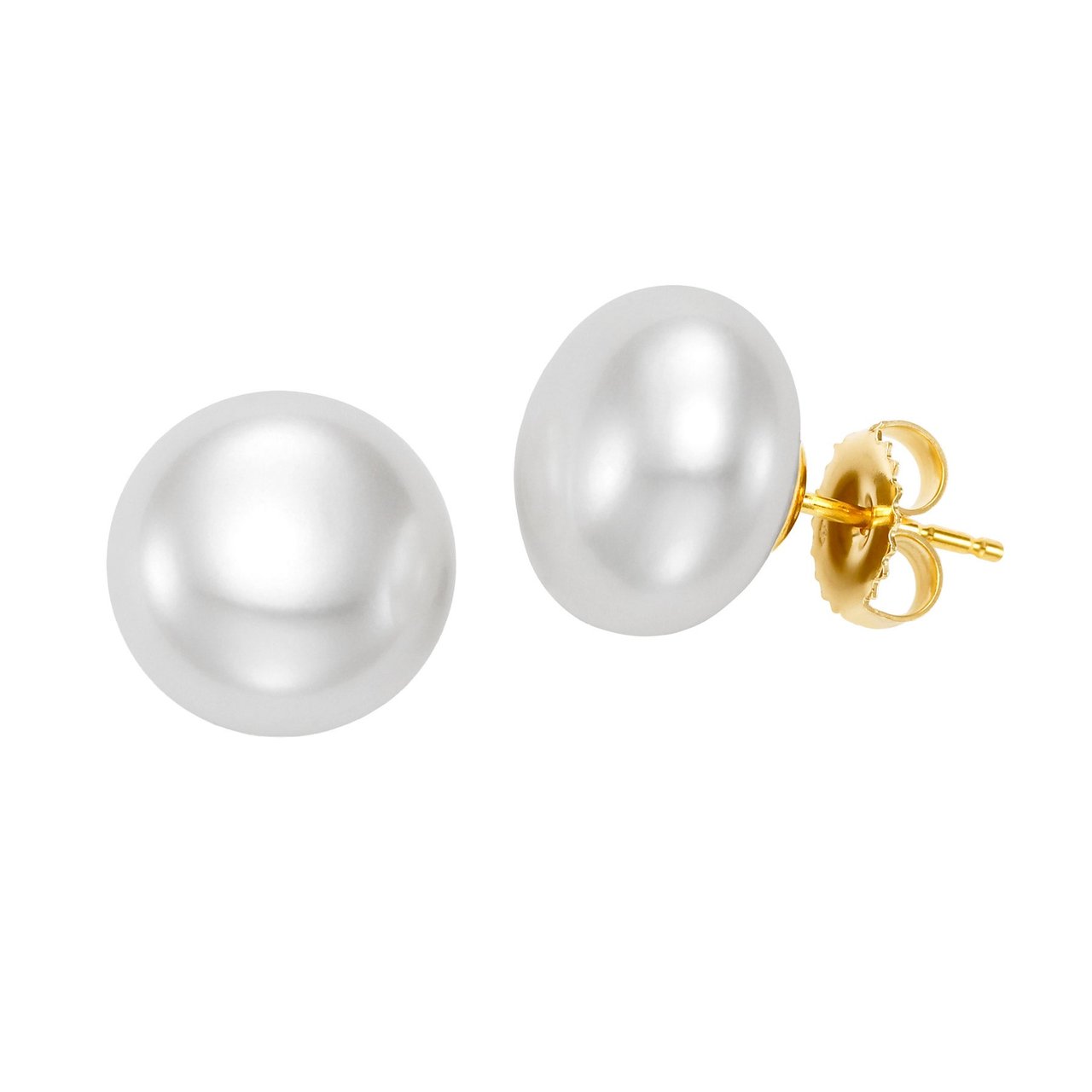 14K Gold 12-13mm Freshwater Cultured Button Pearl Stud Earrings - Image 1
