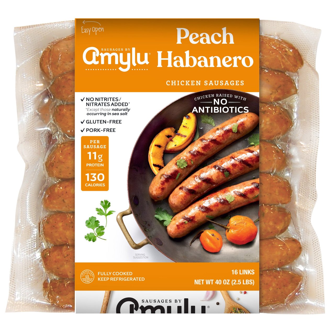 Amylu Peach Habanero Chicken Sausages 2.5 lb - Image 1