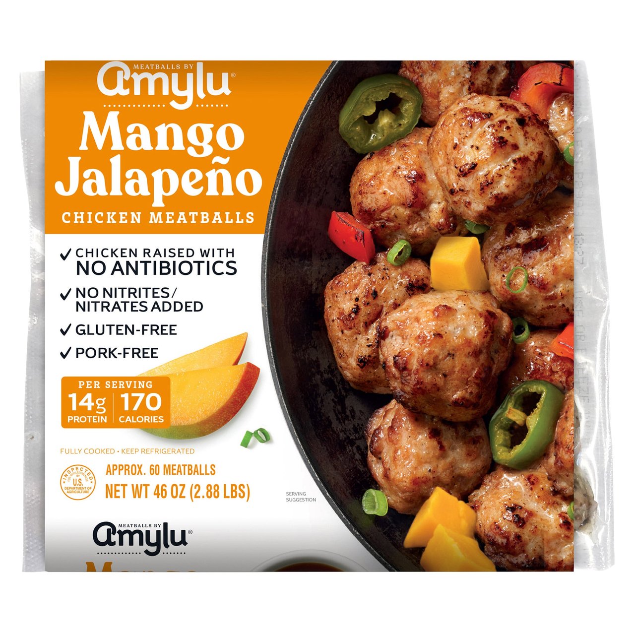 Amylu Mango Jalapeño Antibiotic-Free Chicken Meatballs, 2.88 lb