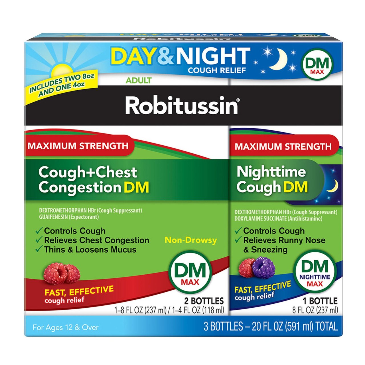 Robitussin DM Maximum Strength Day & Night Cough Relief, 20 Ounces - Image 1