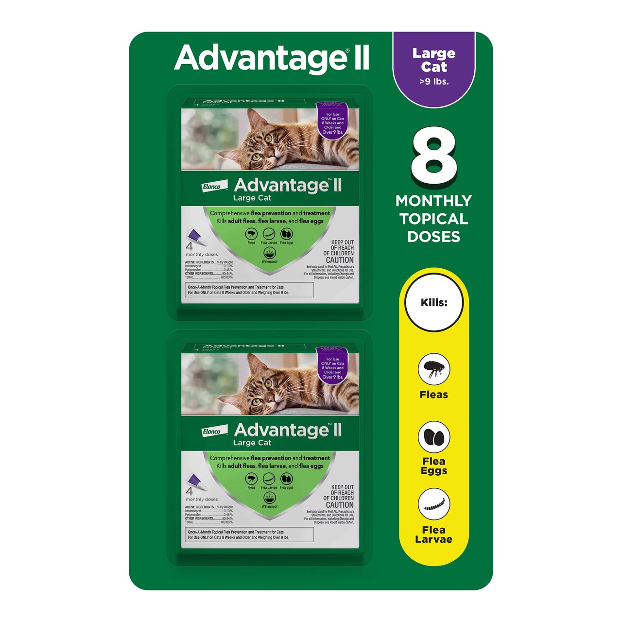 Advantage II Large Cat Flea Treatment, Over 9 lbs, 8-Month Supply - Image 1