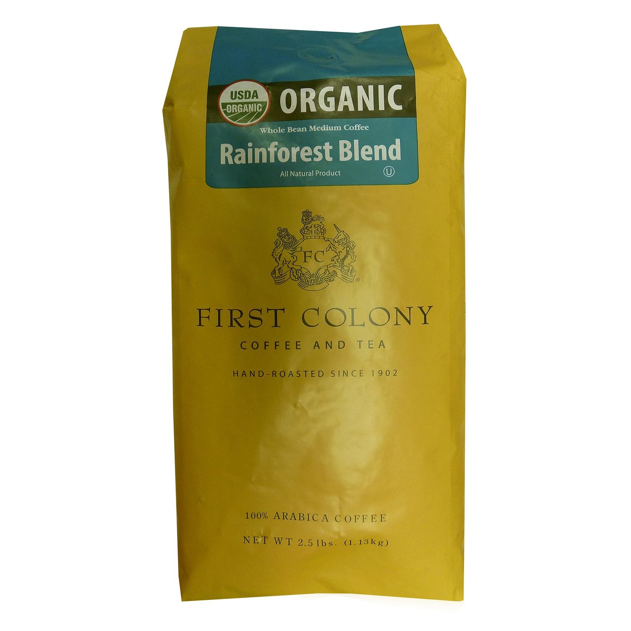 First Colony Organic Whole Bean Coffee, Rainforest Blend, Medium Roast, 2.5 lb - Image 1