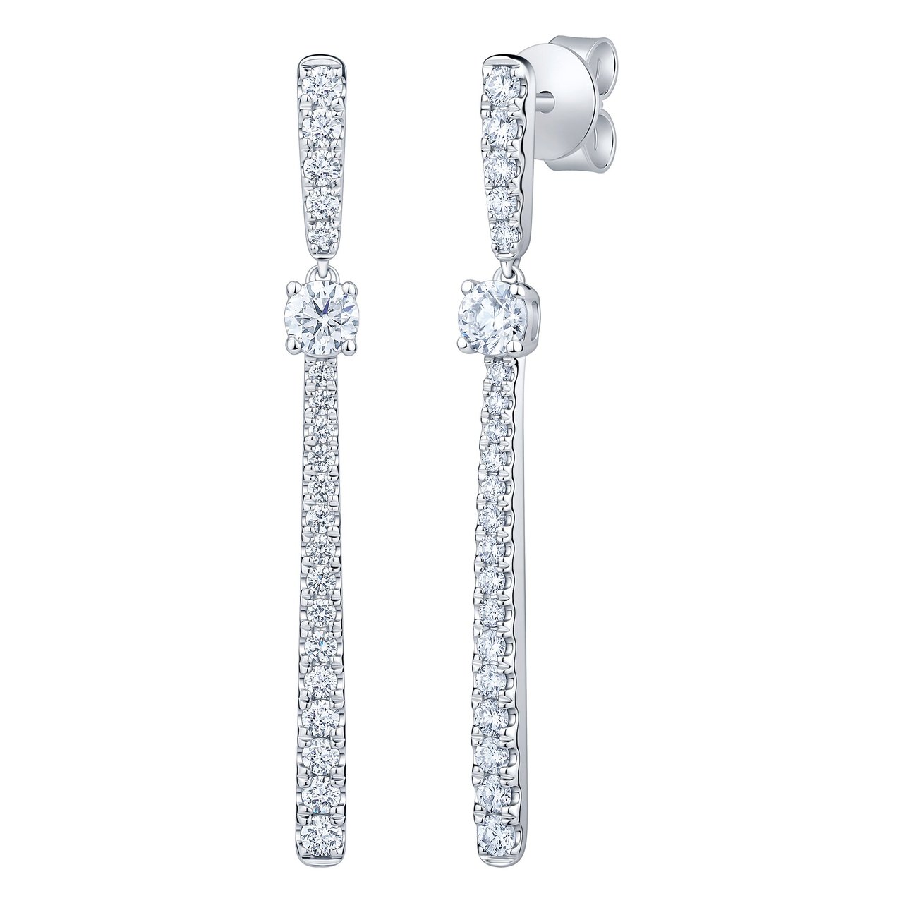 14kt White Gold VS2 G 0.80 ctw Round Diamond Dangle Earrings - Image 1