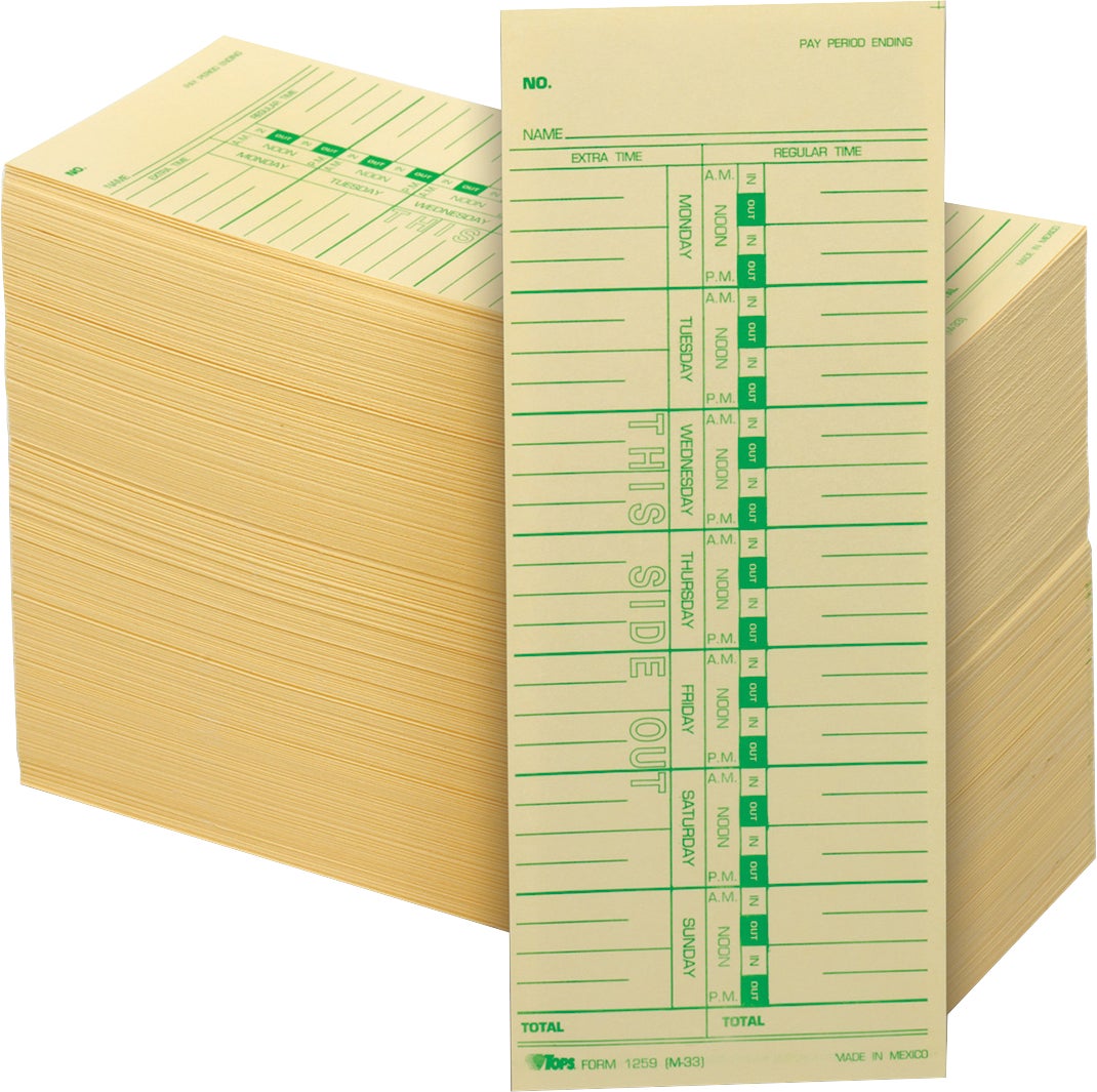 TOPS Time Card for Acroprint, IBM, Lathem and Simplex, Weekly, 500/Box