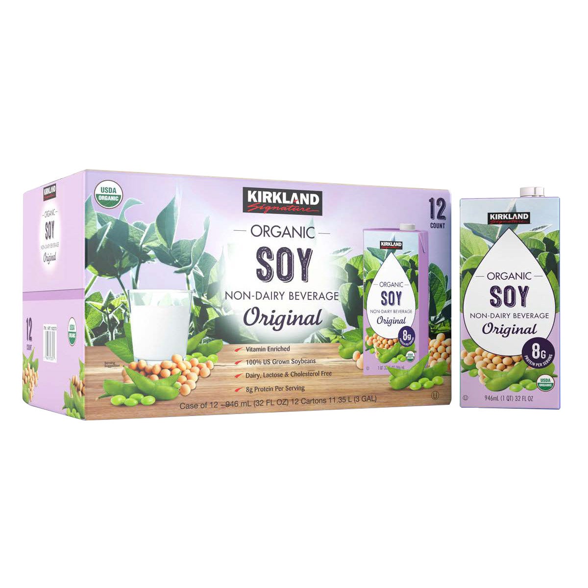 Kirkland Signature Organic Soy Milk, 12 Count (32 oz each) - Image 1