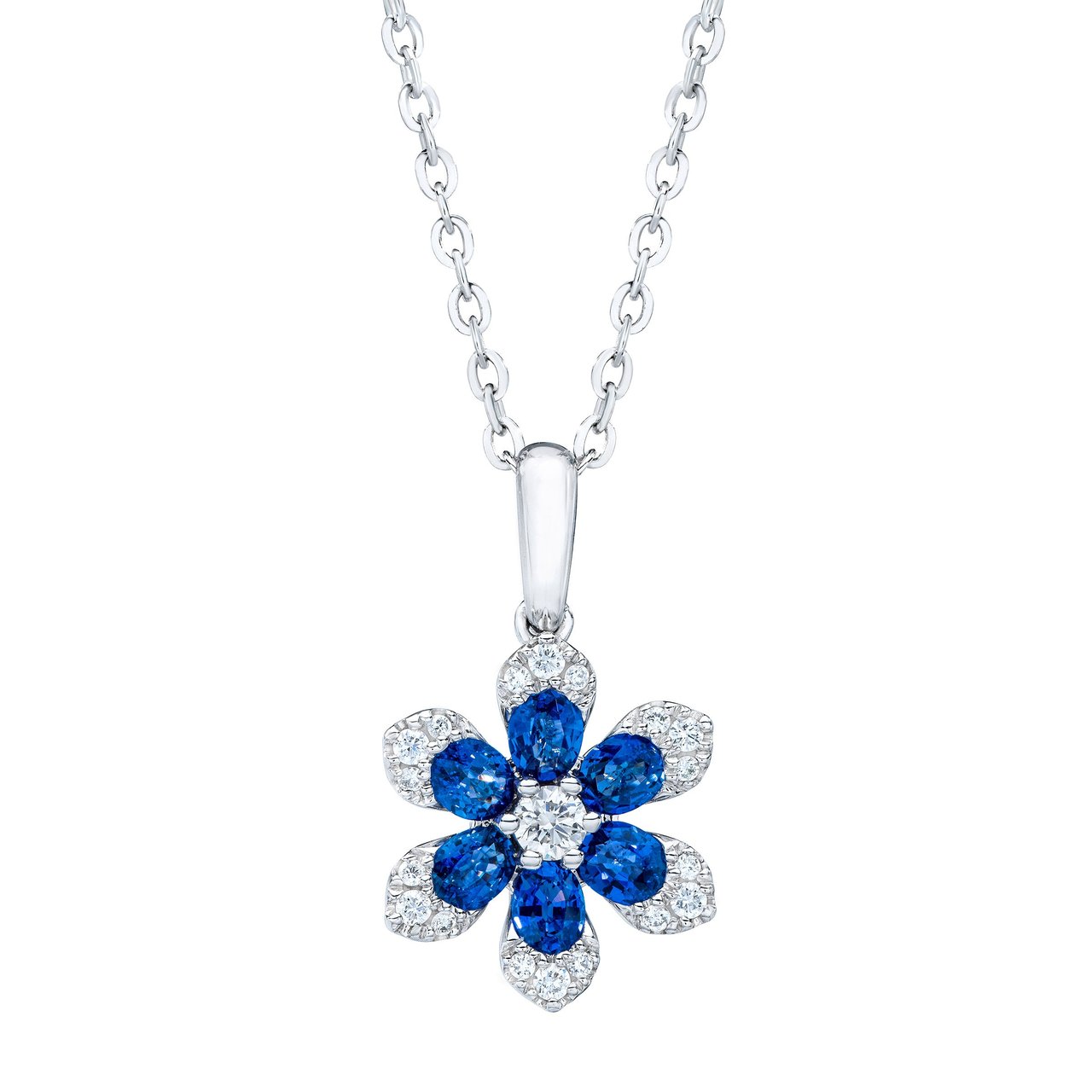 14kt White Gold VS2 I 0.20ctw Diamond & Blue Sapphire Pendant 18" - Image 1