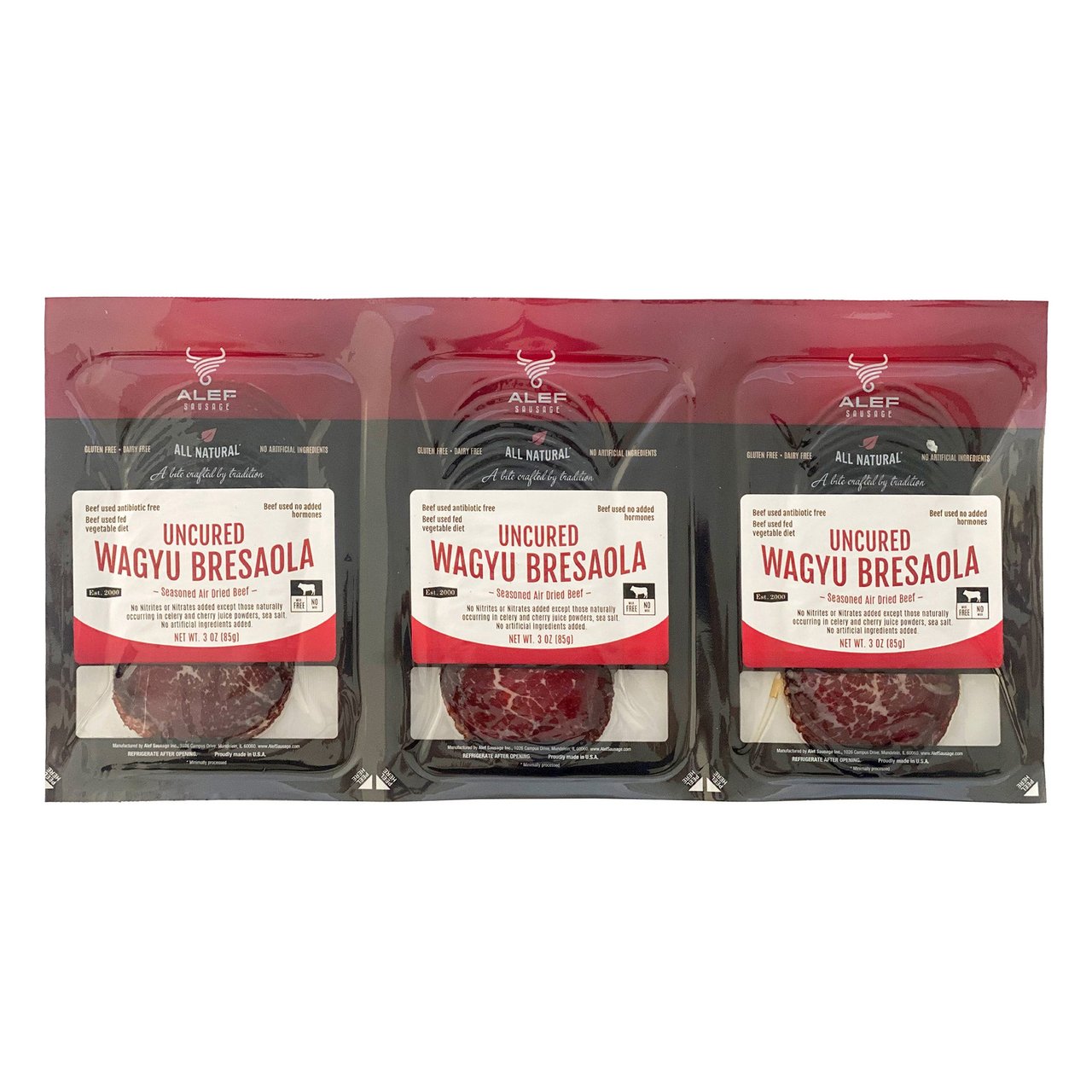Alef Sausage Uncured Wagyu Bresaola, 3-Pack (3 oz each) - Image 1