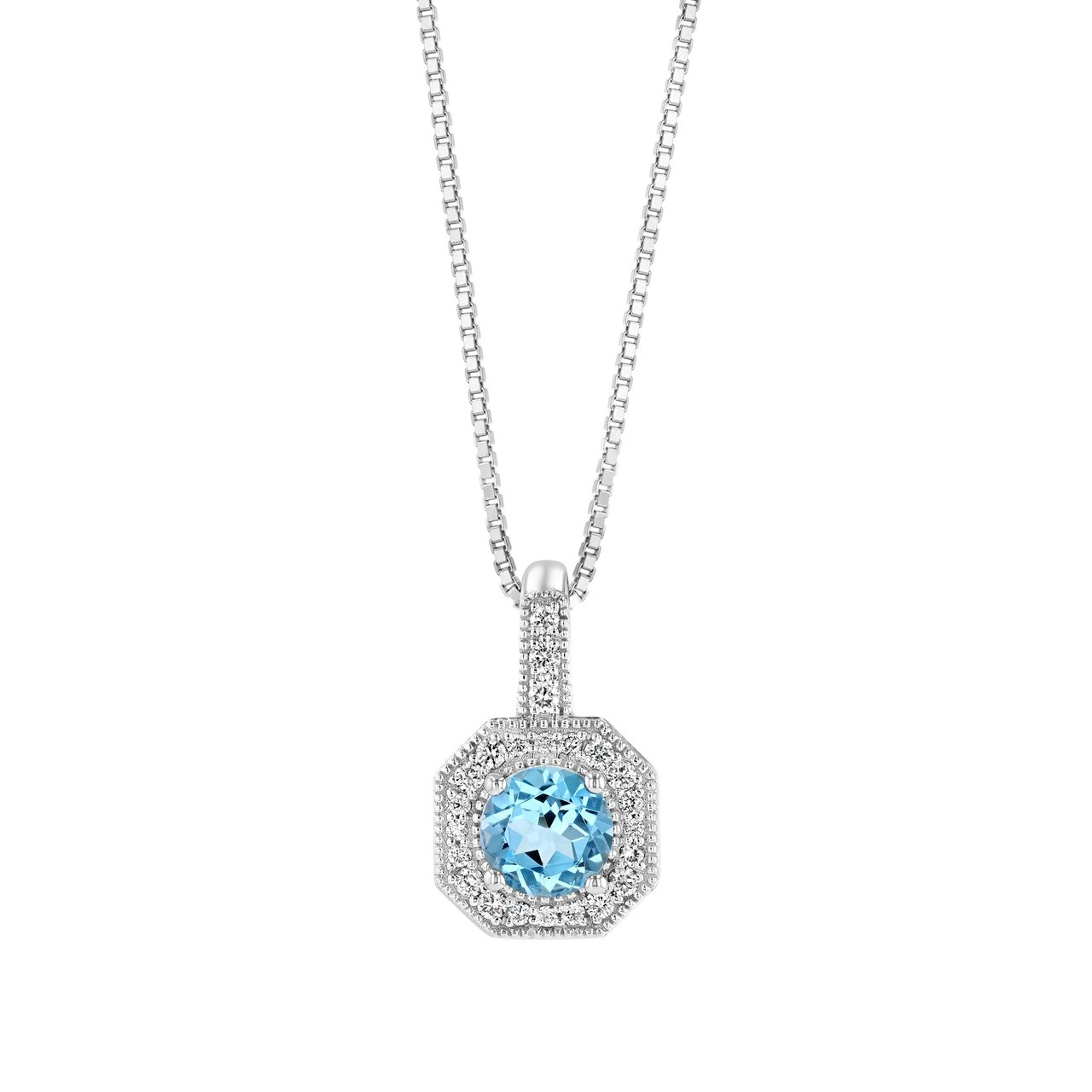 14kt White Gold VS2 I 0.15ctw Diamond & Blue Topaz Pendant 18" - Image 1