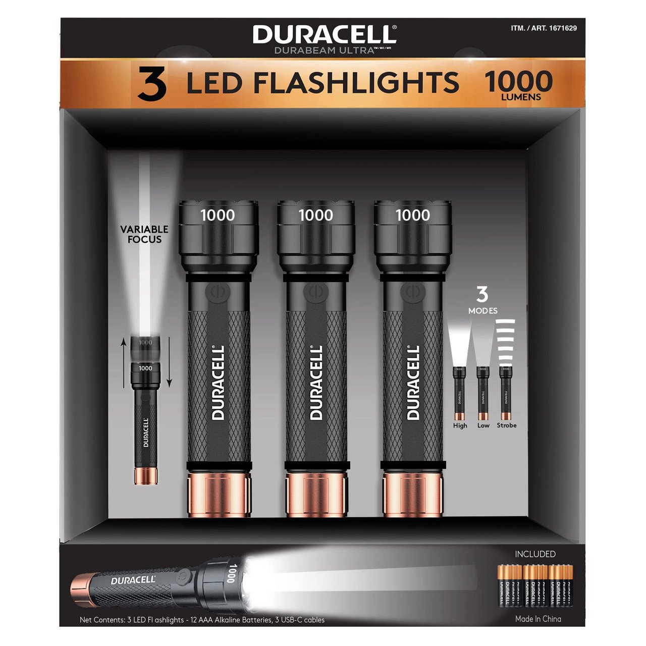 Duracell 1000 Lumen 3-Pack Flashlights - Image 1
