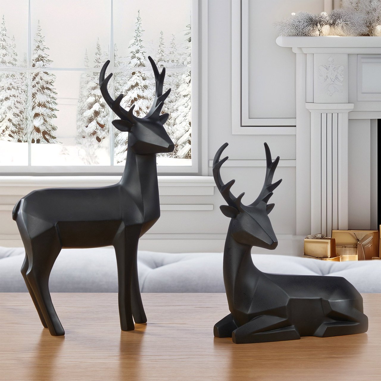 Black Modern Deer, Set of 2 - Image 1