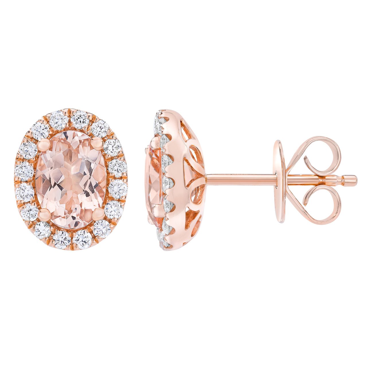 14kt Rose Gold VS2 I 0.26ctw Diamond & Morganite Earrings - Image 1