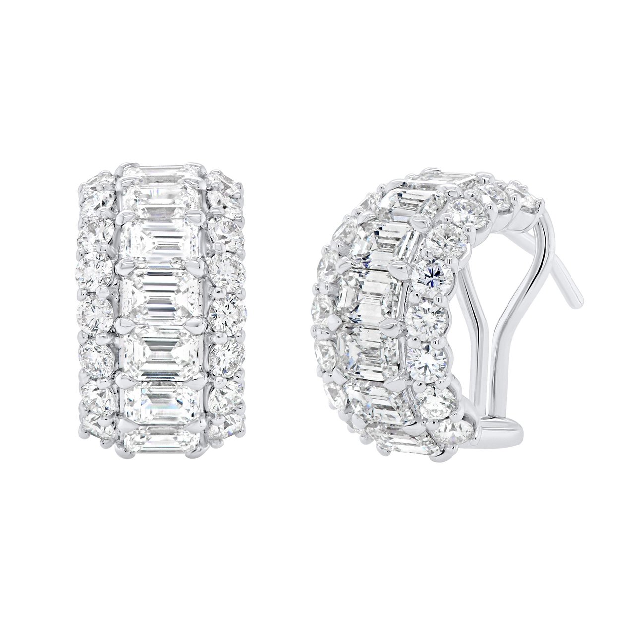 6.81 CTW Emerald & Round Diamond Earrings in 18K White Gold, VS2 H Color - Image 1