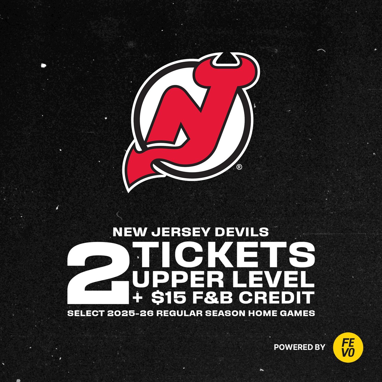 NHL New Jersey Devils - Two Upper Level Tickets + $15 Food & Beverage Credit eVoucher (Non-Refundable)