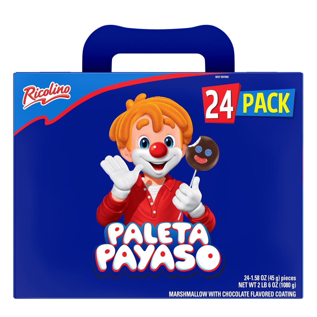 Ricolino Paleta Payaso Marshmallow Lollipops with Chocolate Flavored Coating, 24 CT / 1.6 oz - Image 1