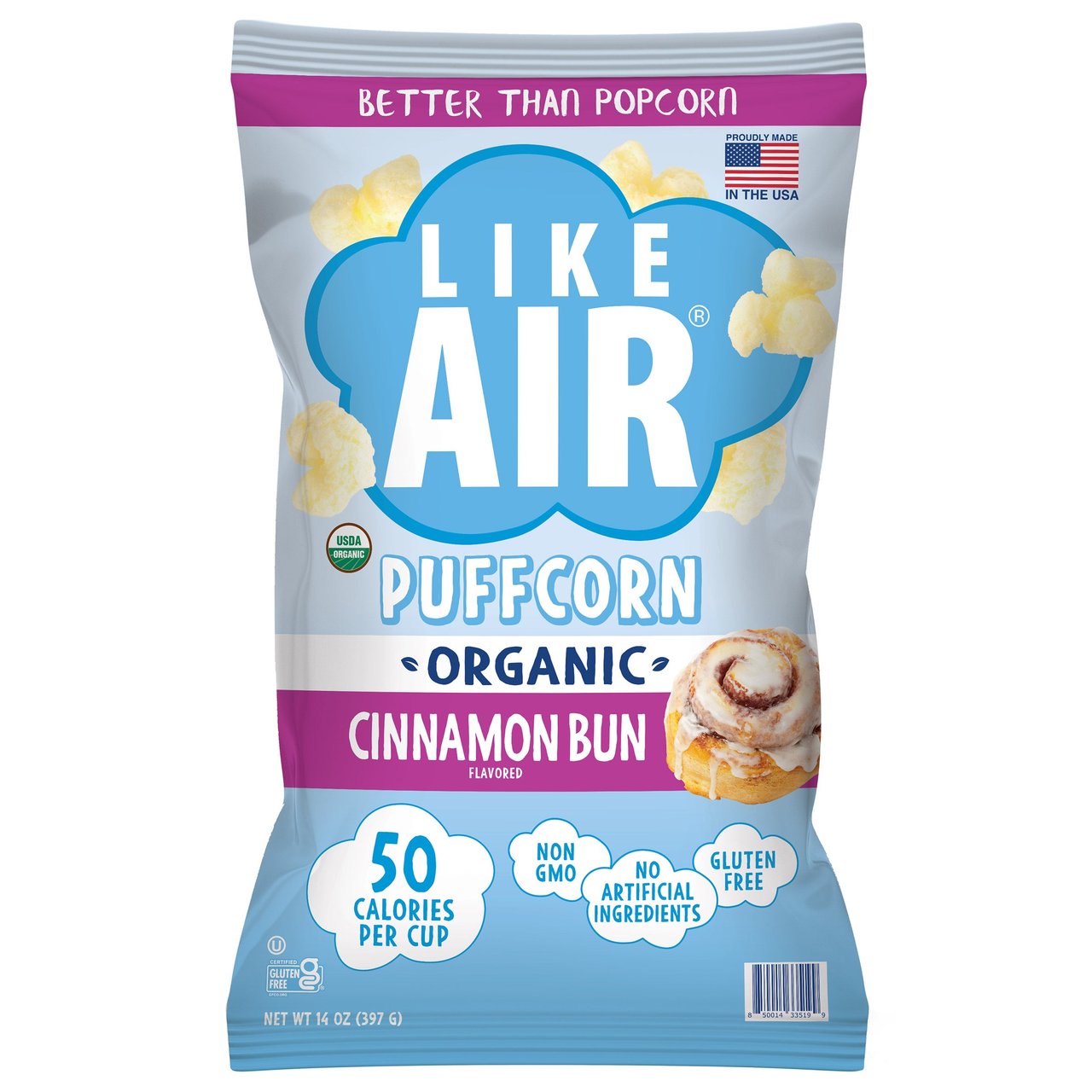 Like Air Organic Cinnamon Bun Puffcorn 14 oz - Image 1
