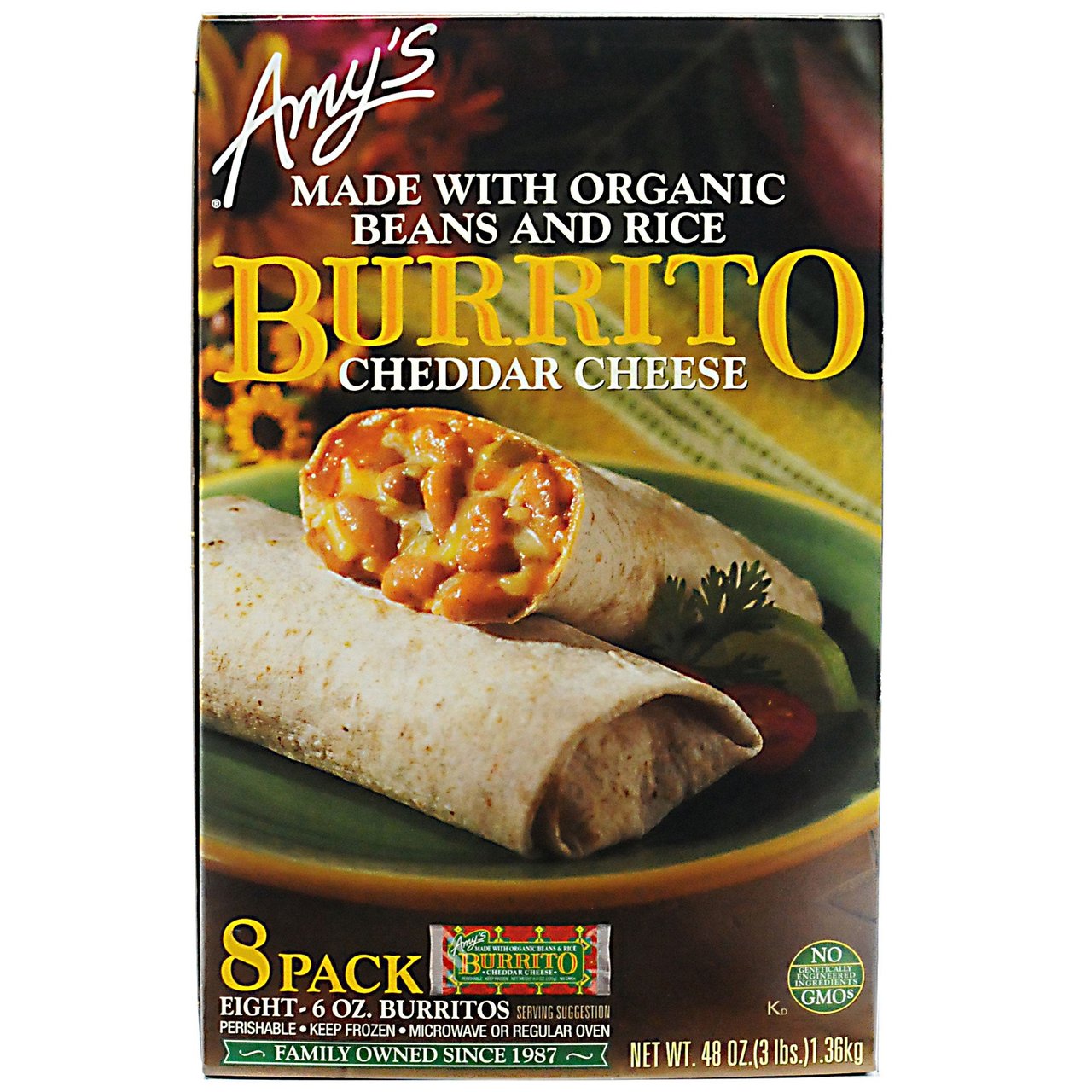 Amy's Bean, Cheese and Rice Burrito, 8 Count, 48 Ounces - Image 1