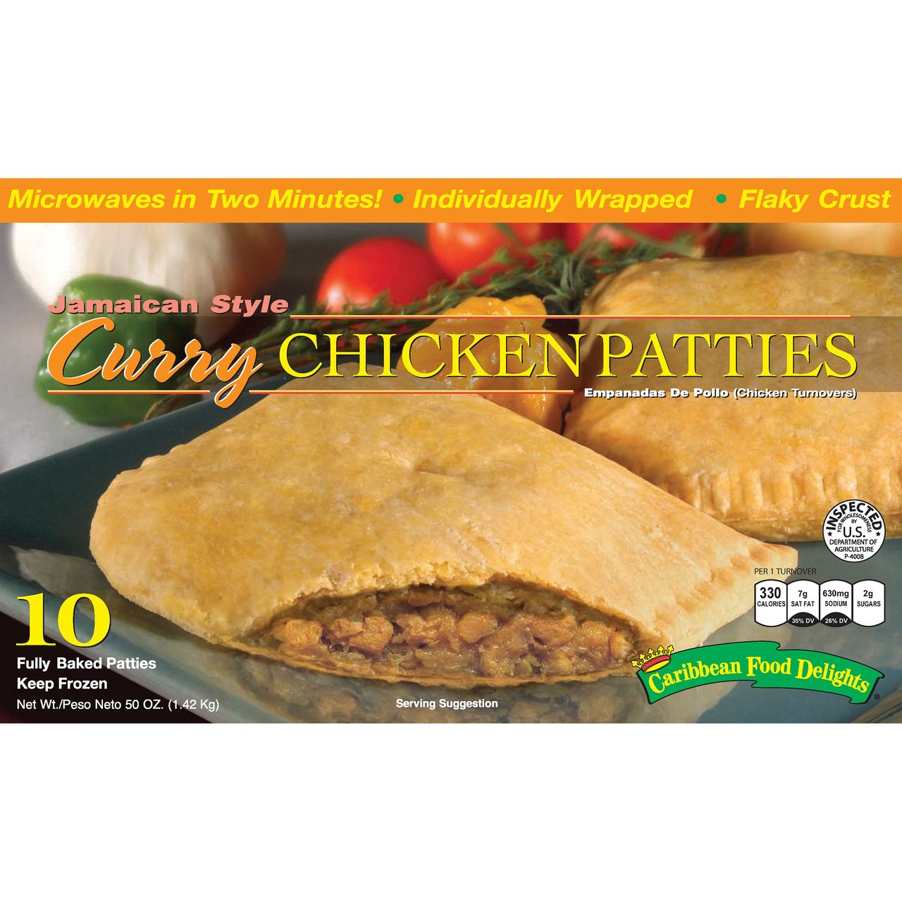 Caribbean Food Delights Jamaican Style Curry Chicken Patties, 10 Count, 5 oz Each - Image 1