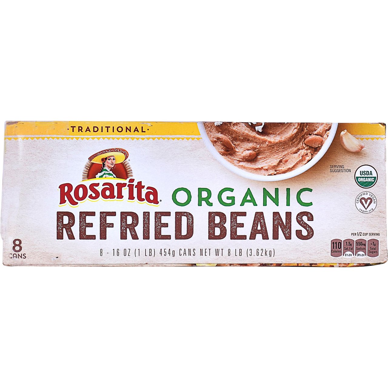 Rosarita Organic Refried Beans 8/16 oz - Image 1