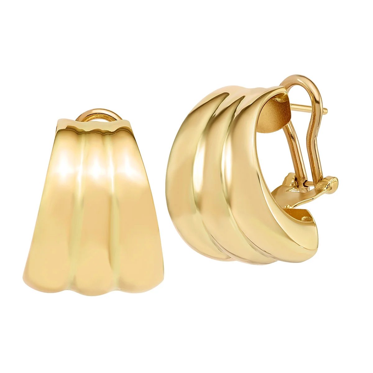 14kt Yellow Gold 3-Row Grooved Earrings, Made in Italy - Image 1