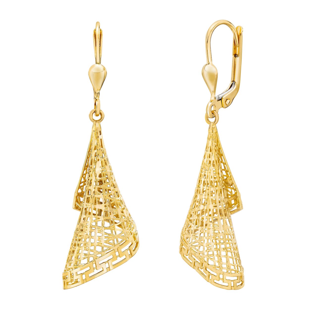 14KT Yellow Gold Polished Diamond-Cut Draped Earrings - Image 1