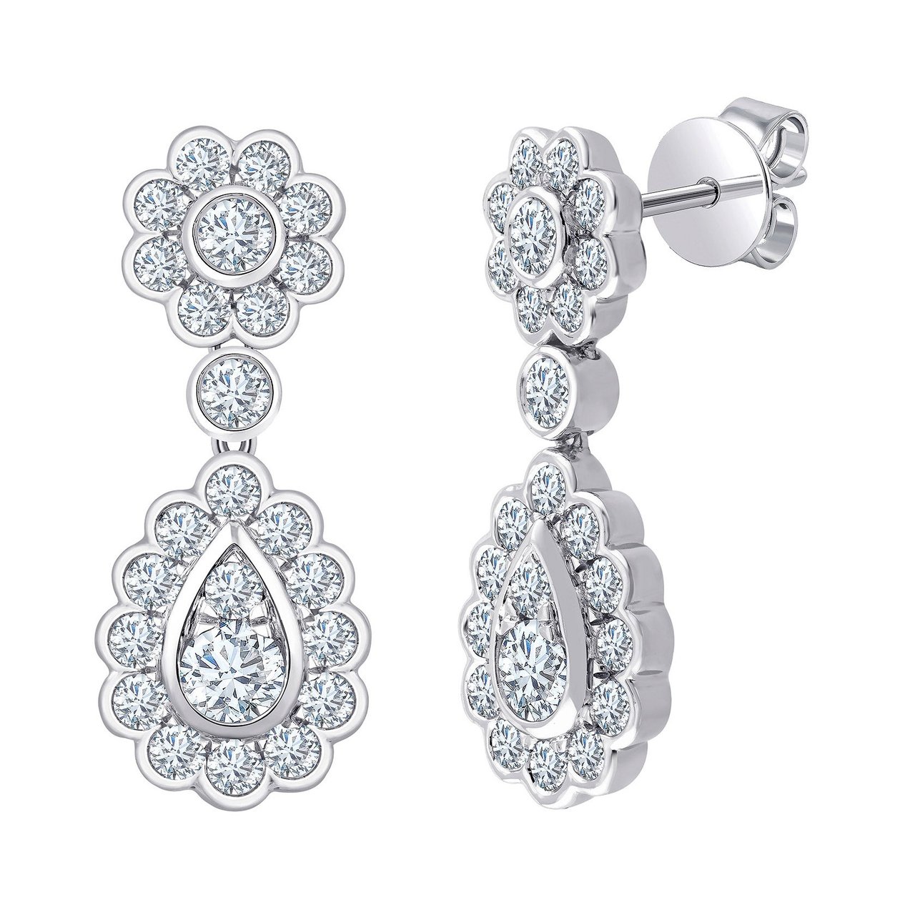 14kt White Gold VS2 H Color 2.15 CTW Round Diamond Earrings