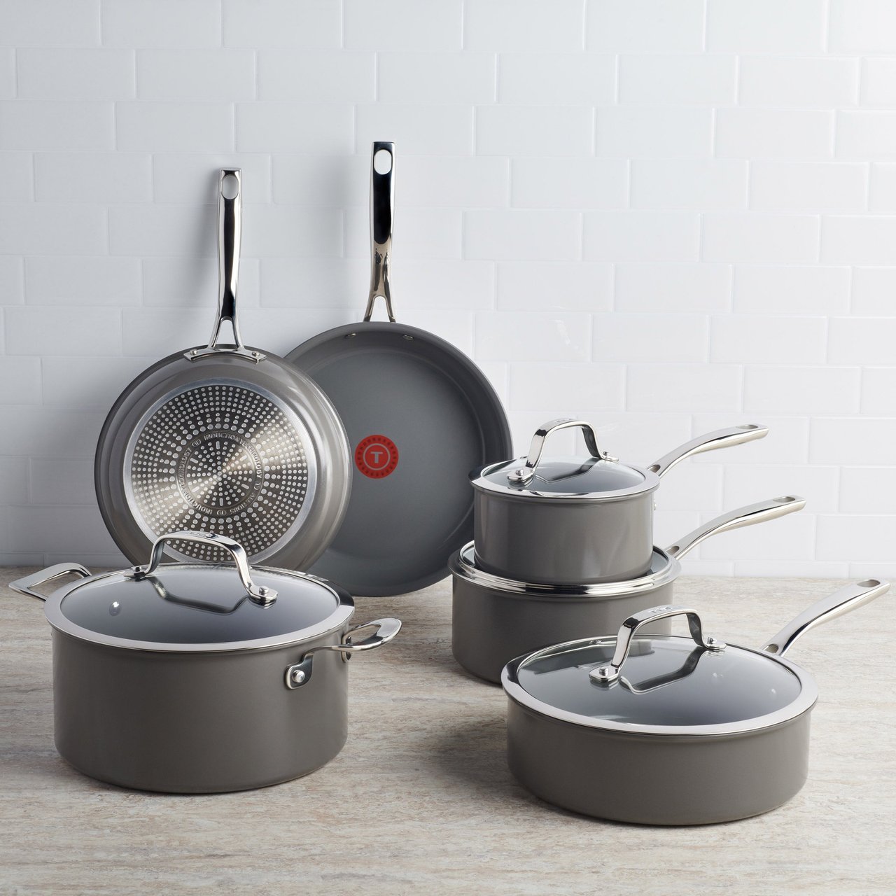 T-fal Excellence Ceramic Non-Stick Cookware Set, 10-Piece - Image 1