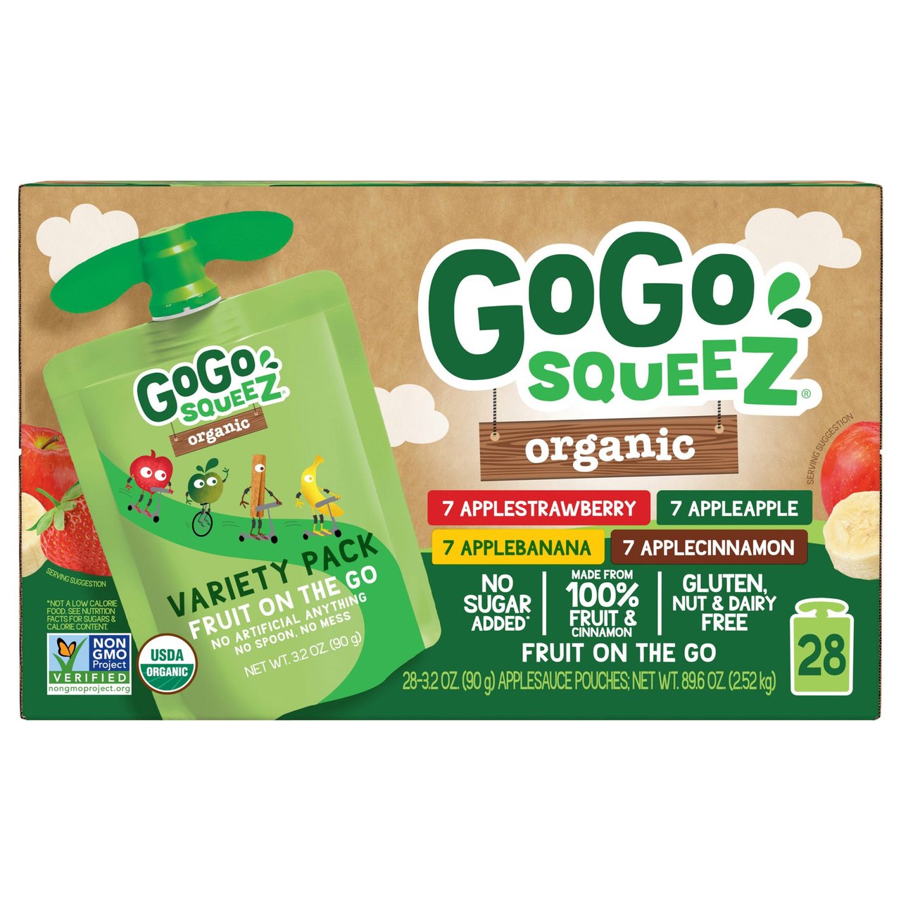 GoGo SqueeZ Organic Applesauce Variety Pack, 28 ct, 3.2 oz Each - Image 1