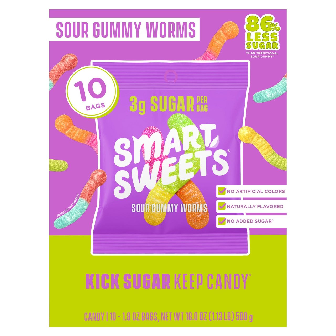 SmartSweets Sour Gummy Worms 10-Pack, 1.8 oz Bags - Image 1