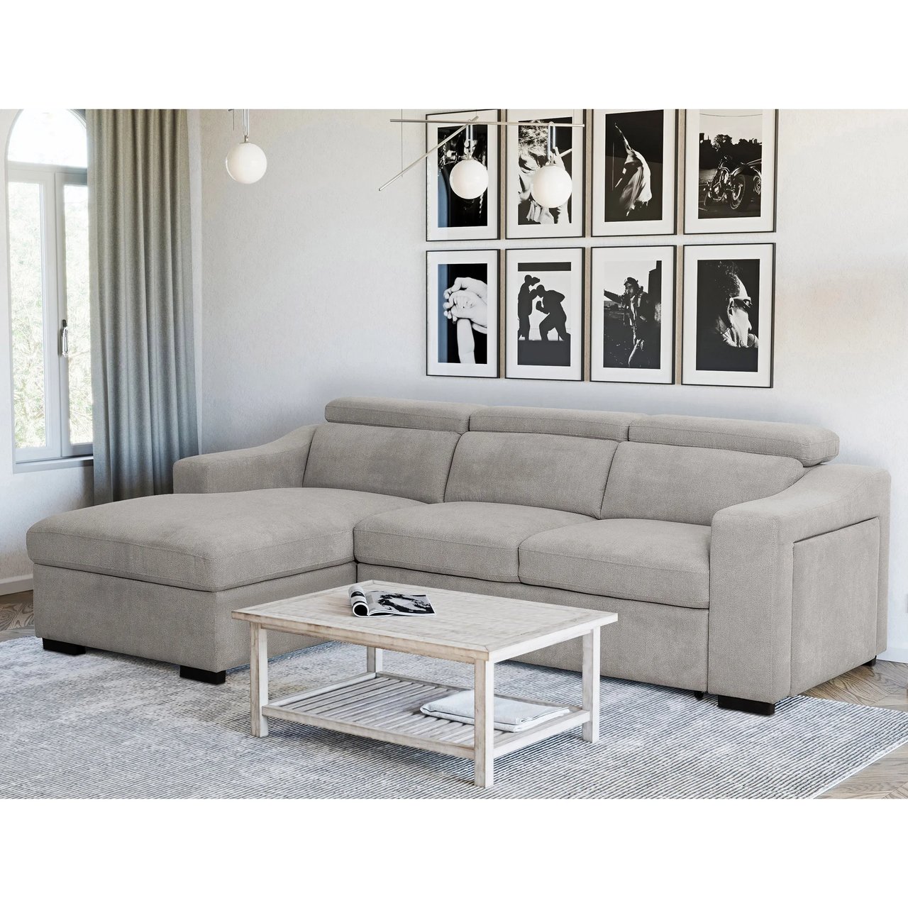 Primo Roxana Fabric Sleeper Sofa with Storage Chaise - Image 1