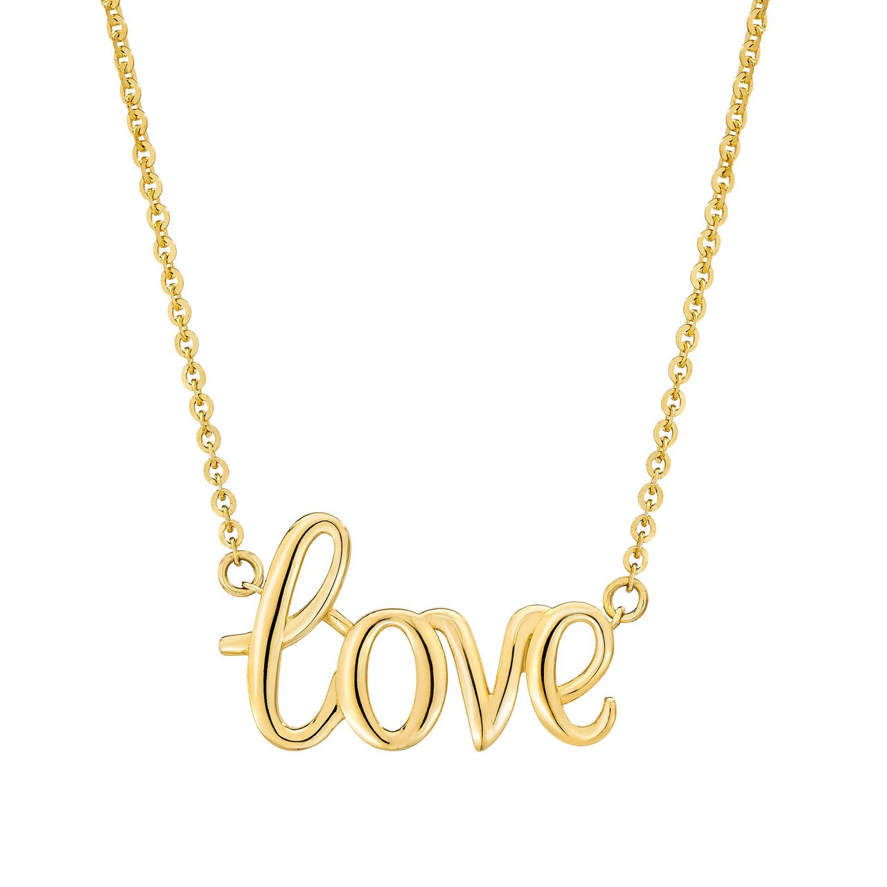 14kt Yellow Gold Love Script Cable Chain Necklace 17" - Image 1